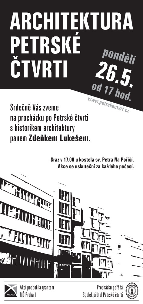 Architektonická procházka po Petrské čtvrti se Zdeňkem Lukešem - 26. 5. od 17 hod.